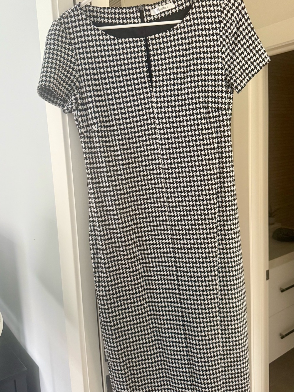 MaxMara Black and White Houndstooth Midi Dress